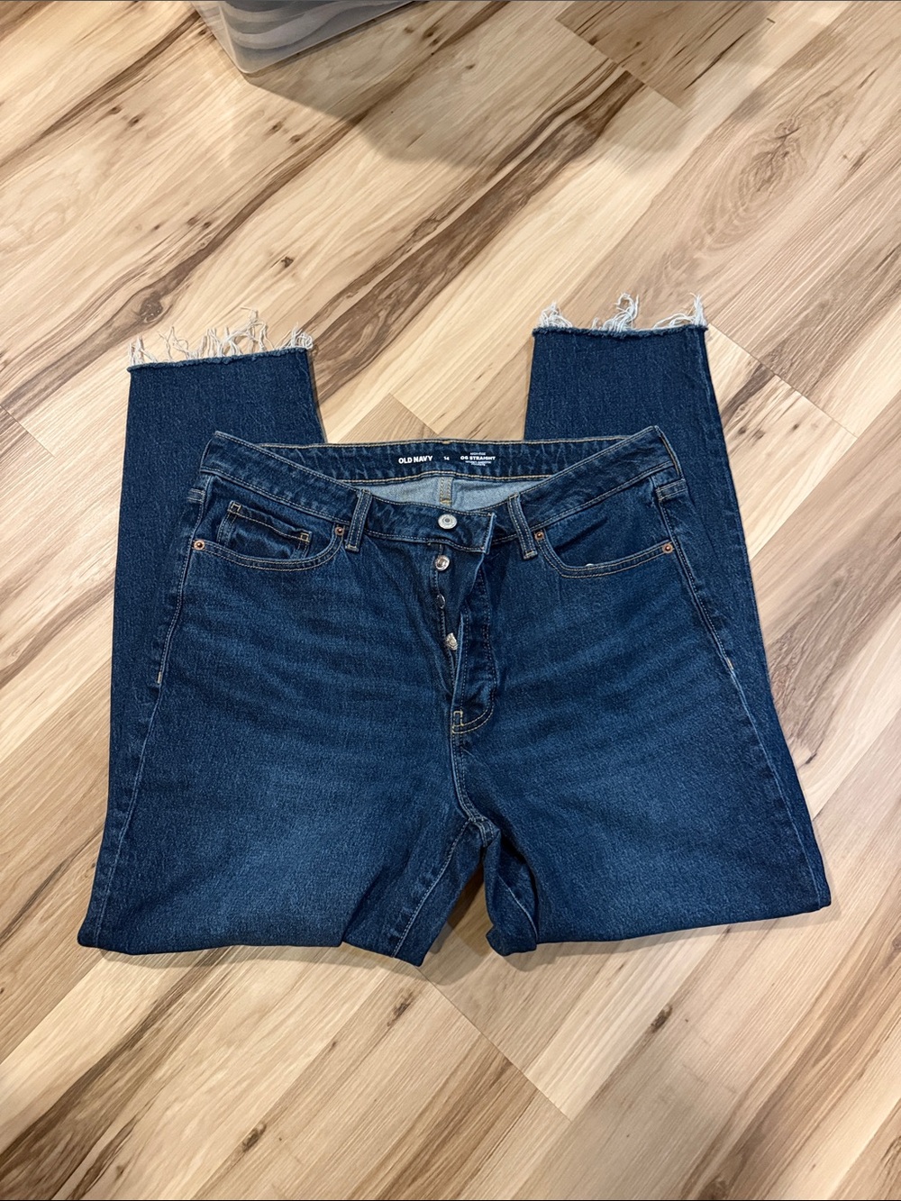 Old Navy OG STRAIGHT  Dark Blue Cropped Raw-Hem High-Rise Jeans